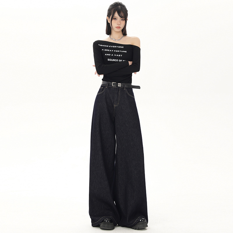 Young Orange# Dark Retro Low Waist Wide Leg Jeans Women's Loose Slimming Elegant Casual All-match Straight Pants Young Orange# Dark Retro Low Waist Wide Leg Jeans Women's Loose Slimming Elegant Casual All-match Straight Pants