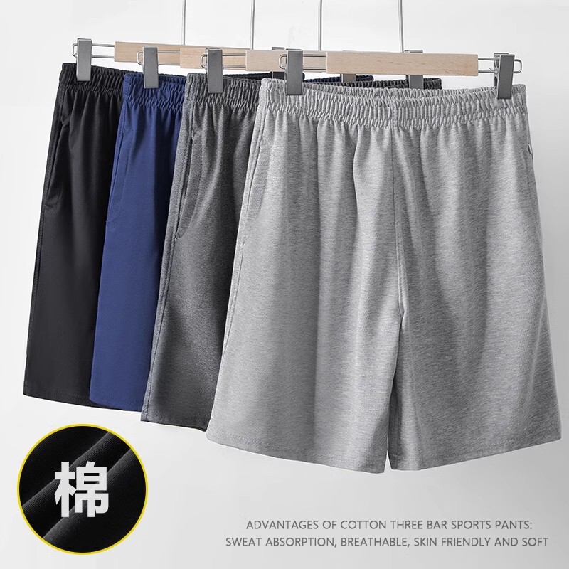 Men's Pure Cotton Sports Shorts, Loose Fit, Plain Weave, Knee-Length, Basketball Fitness, Sweat-Absorbent, Breathable, Thin Summer Style