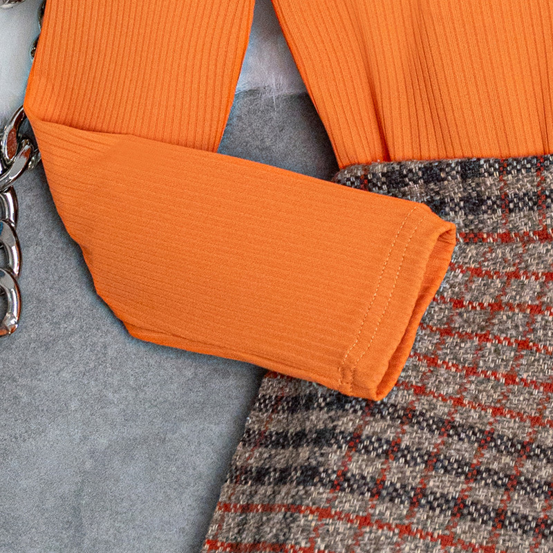 Abbigliamento per bambini Primavera e autunno nuovo set da ragazza con gonna scozzese a maniche lunghe in pizzo per bambini_voghion.com