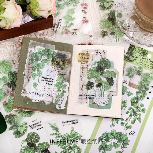 infeelme Stickers Green Island Garden Series Plant Handbook Decorative Material Stickers 6 pieces in 4 options