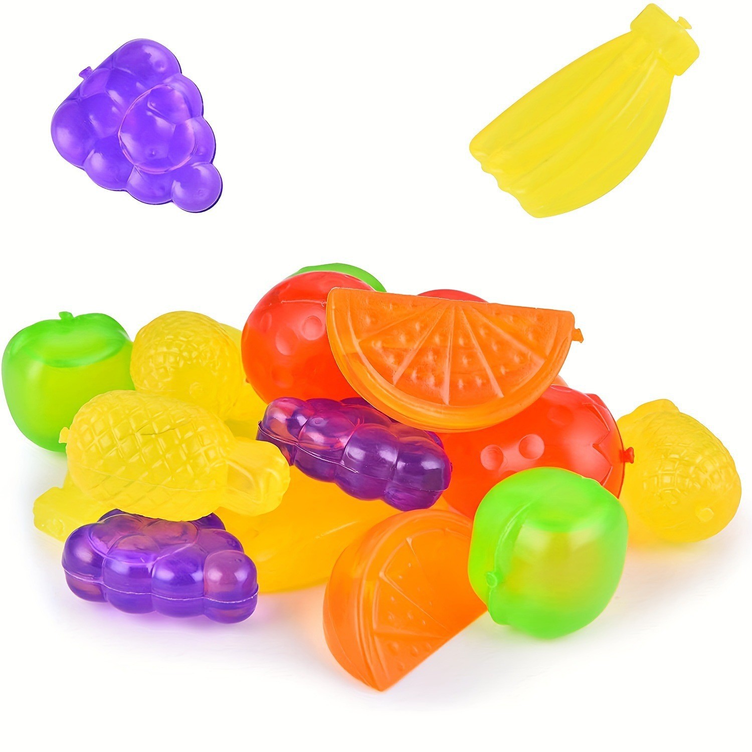 Envío gratuito en paquete de 24 cubos de hielo reutilizables de plástico de calidad alimentaria con forma de frutas de colores.