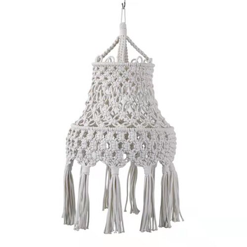 Cross-border bohemian woven lampshade, long tassel retro decorative lamp frame, bedroom modern simple cotton rope chandelier