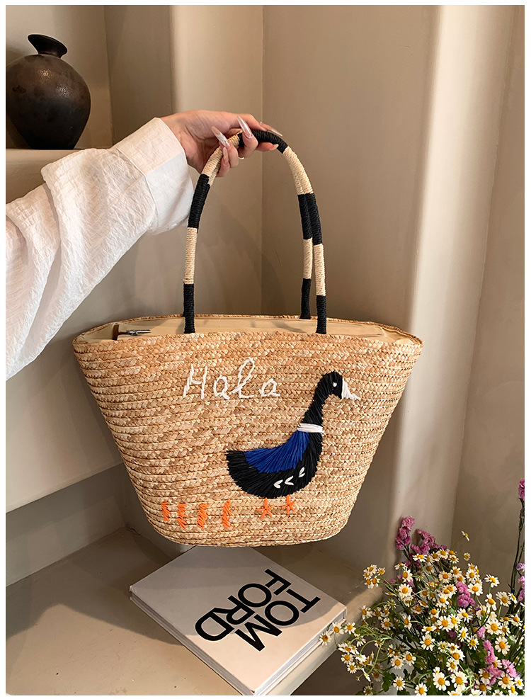 Femmes Moyen Paille Animal Vacances Style Classique Tisser Chaîne De Caractères Sac Seau display picture 19