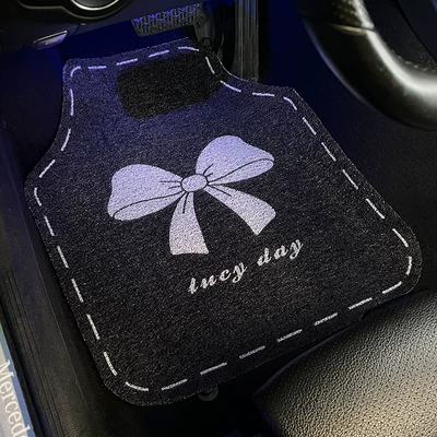 Bowknot Car Wire Loop Floor Mats, Cartoon Cute Car Foot Mats, Universal Style, Dirt-Resistant and Wear-Resistant Car Interior Foot Mats (Universal Foot Pad) - upgraded-thickened-coilwhite-bow-universal-coil-car-mats-front-matsingle-embedded