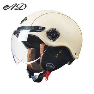 Motorcycle Helmet for Men and: Motorcycle Safety Supplies - 3c-leather-apricot-removable-ear-protection-transparent-short-mirror-one-size-fits-all-suitable-for-head-circumference-55-62