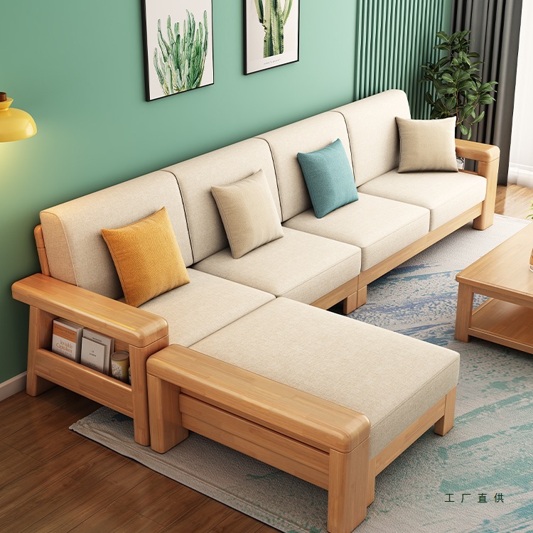 New Chinese Style Solid Wood Sofa Living Room Home Small Apartment Combination Log Style Sofa Bed Foldableing Dual-Use 2025 New Style