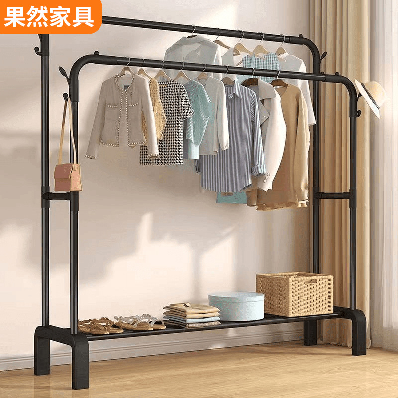 Foreign Trade Double Rod Drying Rack Floor Household Bedroom Drying Rack Simple Clothes Hanger Multi-functional Coat Rack