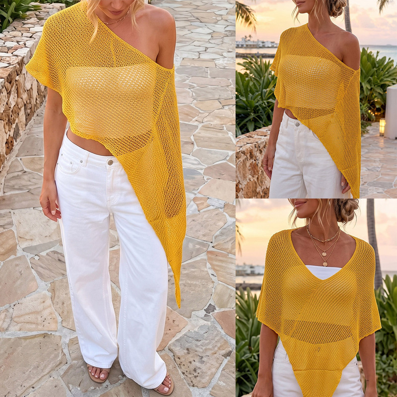 Cross-Border European and American Style Irregular Triangle Shawl for Women, Hollow-Out Knitted Cape, Shawl, Cover-Up Top, Hollow-Out Cover-Up Cross-Border European and American Style Irregular Triangle Shawl for Women, Hollow-Out Knitted Cape, Shawl, Cover-Up Top, Hollow-Out Cover-Up