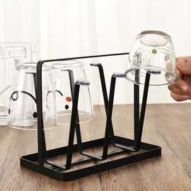 日式铁艺手提沥水杯架扁钢六角杯架倒挂收纳架六位玻璃水杯置物架