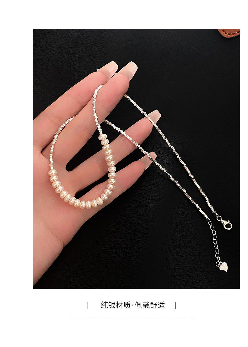 Sterling Silver Elegant Simple Style Beaded Pearl Geometric Necklace display picture 3