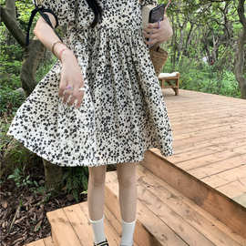 （雪纺）碎花连衣裙夏季新款小个子宽松娃娃裙法式泡泡袖女