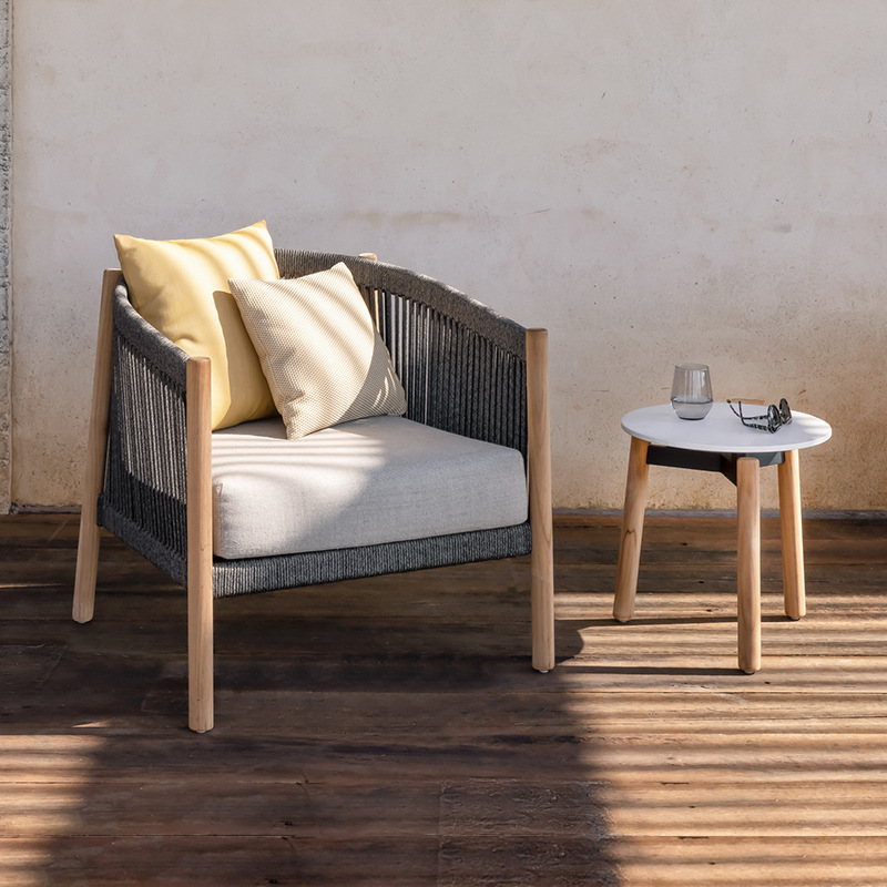 Sofá de madera maciza para exteriores, para patio, jardín, hotel, villa, ocio al aire libre, teca anticorrosión, muebles resistentes al agua y a la intemperie.