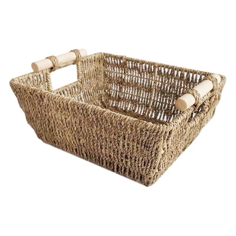 Cesta de almacenamiento rústica para plantas acuáticas, cesta de almacenamiento de ratán, cesta de toallas tejida de pasto marino, cesta de almacenamiento tejida, tejido de pasto marino