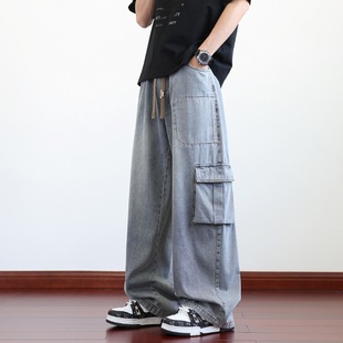 Plus Size Men's Retro Jeans 2025 Summer Thin Wide Leg Straight Pants American Style High