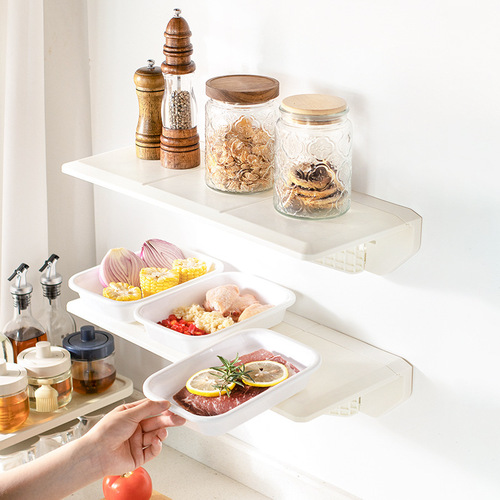 New folding kitchen storage rack wall-mounted storage rack side dish rack multi-functional punch-free plastic large folding plate