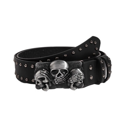New Trendy Leather Belt for Men with Unique Skull Design, Youth Belt for Women, Punk Style Snap Buckle Casual Belt, Wholesale in Stock New Trendy Leather Belt for Men with Unique Skull Design, Youth Belt for Women, Punk Style Snap Buckle Casual Belt, Wholesale in Stock