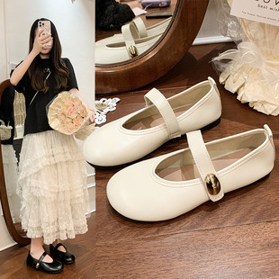 Shallow mouth single shoes for women 2025 spring and autumn new style retro fashion one-line belt casual sweet matching skirt bean shoes for women