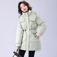 连帽收腰羽绒棉服女装2025爆款时尚冬季加厚棉袄外套中长款棉衣