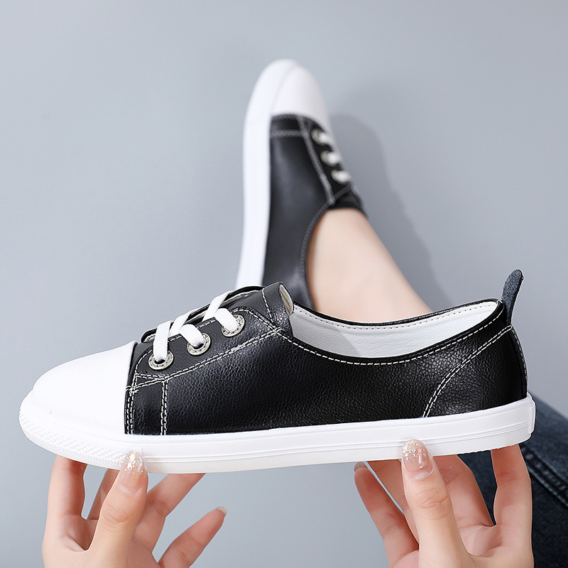2022 Summer New Basic White Shoes Korean Style Fake Lace-up Board Shoes Women's Soft Surface Soft Bottom Fashion Shoes