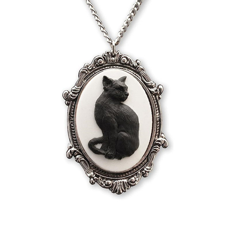 Cross-border Amazon Gothic black cat Camio charm necklace pendant factory direct sales Cross-border Amazon Gothic black cat Camio charm necklace pendant factory direct sales
