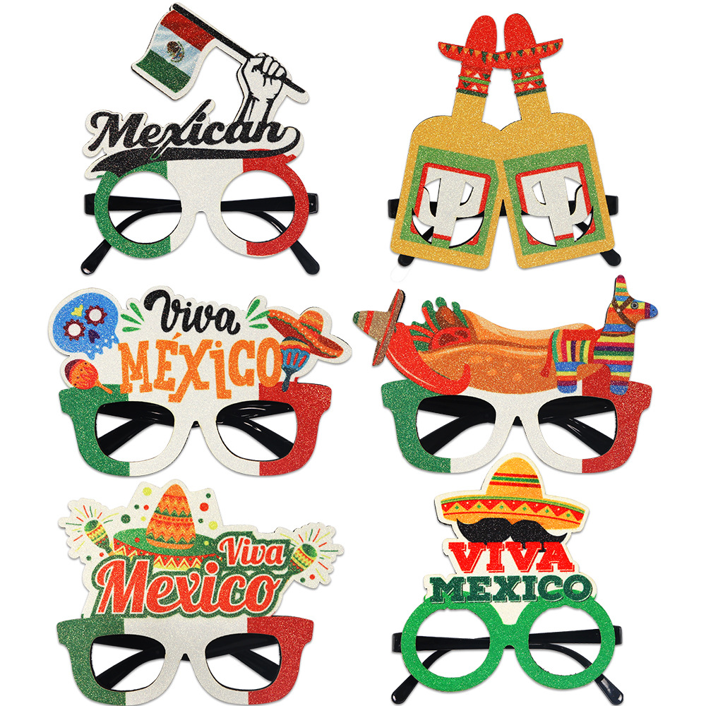 Nuevas gafas temáticas del Día Nacional de México Decoración de la fiesta del Día de la Independencia Bandera de México Marco de gafas de cactus