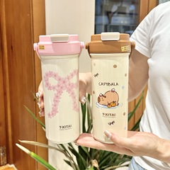 Kapibala 2025 新しいストロー断熱カップ女性のための見栄えの良いステンレス鋼ウォーターカップ大容量子供用カップ