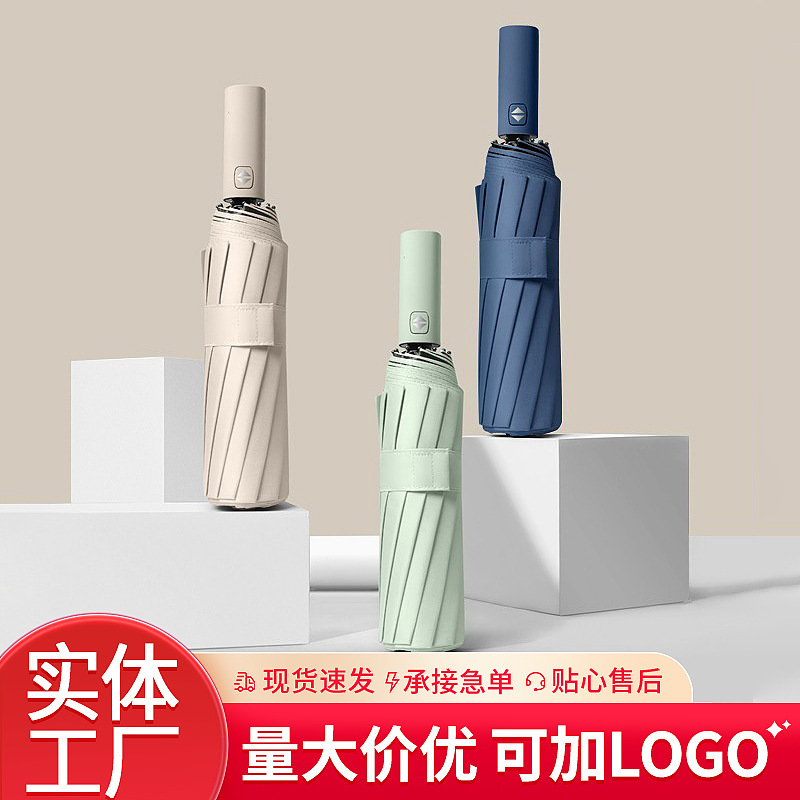 Twelve-Bone Morandi Fully Automatic Umbrella with Black Coating for Sun Protection, Sunshade, Rain or Shine Umbrella, Unisex Large Umbrella, Windproof