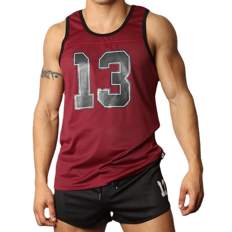 Conjunto deportivo de dos piezas para hombre, chaleco y pantalones cortos de malla transpirable de secado rápido con estampado para verano, ideal para examen físico o uso escolar.