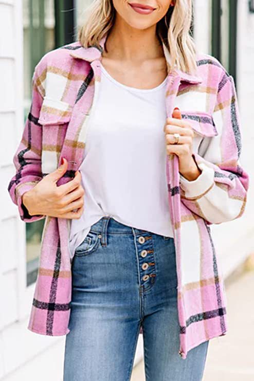 Women's Clothing Plaid Shirt American Style Long Sleeved Collared Loose Fit Mid Length Coat For Autumn Winter_ecoleips.com