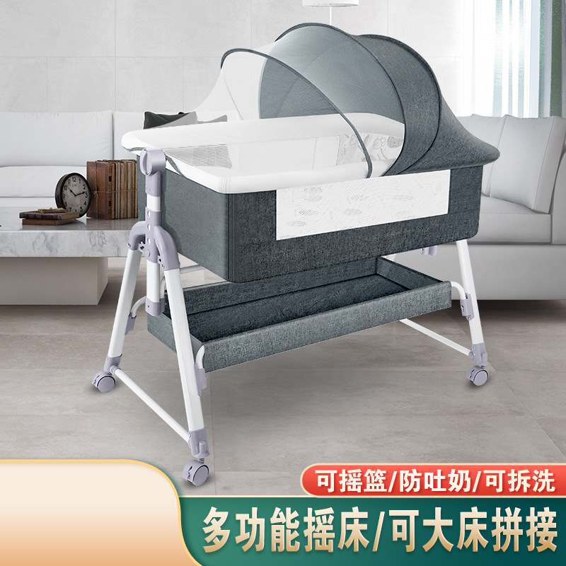 Newborn Baby Cradle Bed, Multifunctional Portable Splicing Bedside Bed, New with Diaper Changing Table, No Installation Required, Baby Anti-Fall Bed
