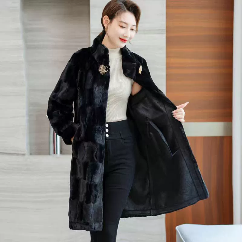 Шуба из норки Haining, женская шуба из норки, шуба из меха норки среднего и пожилого возраста, мех матери больших размеров, на одну зиму
