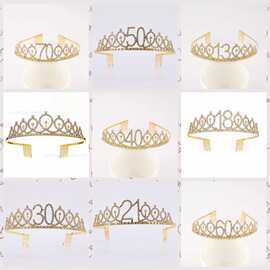 欧美派对周岁数字生日皇冠水钻头箍舞会发饰防滑蛋糕摆件合金发箍