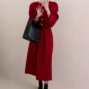 Rich Daughter Red Small Fragrance Suit High-end Bride Engagement Homecoming Toast Suit Two-piece Set Autumn and Winter