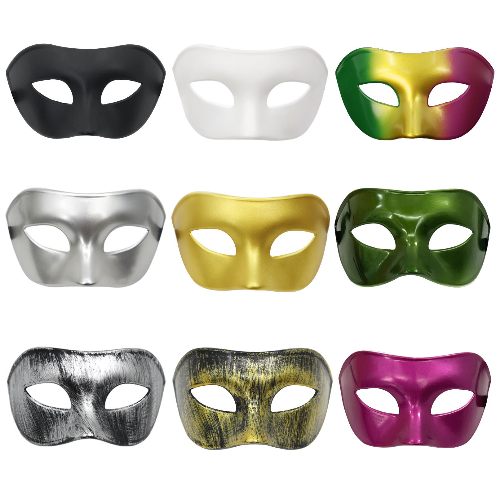 Amazon Hot Sale Fiesta de baile de mitad de cara gruesa para adultos mascarillas de ojos de hombre PP máscaras de cabeza plana retro