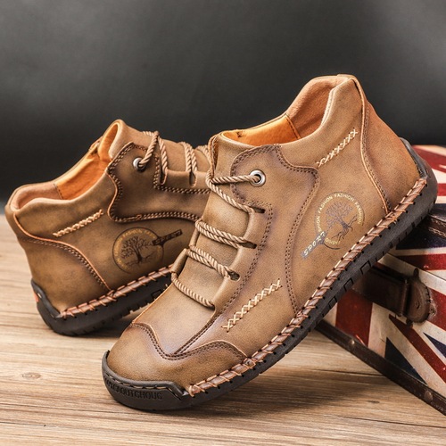 Winter and Autumn Men's Brim Martin Boots Retro Casual Mid-Top Men's Boots Handmade Large Men's Leather Boots