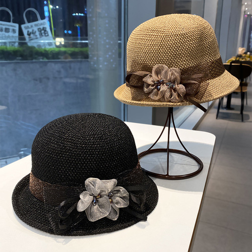 Fashionable British floral women's summer sunshade sunscreen hat French rolled edge sun hat outdoor mesh pot hat