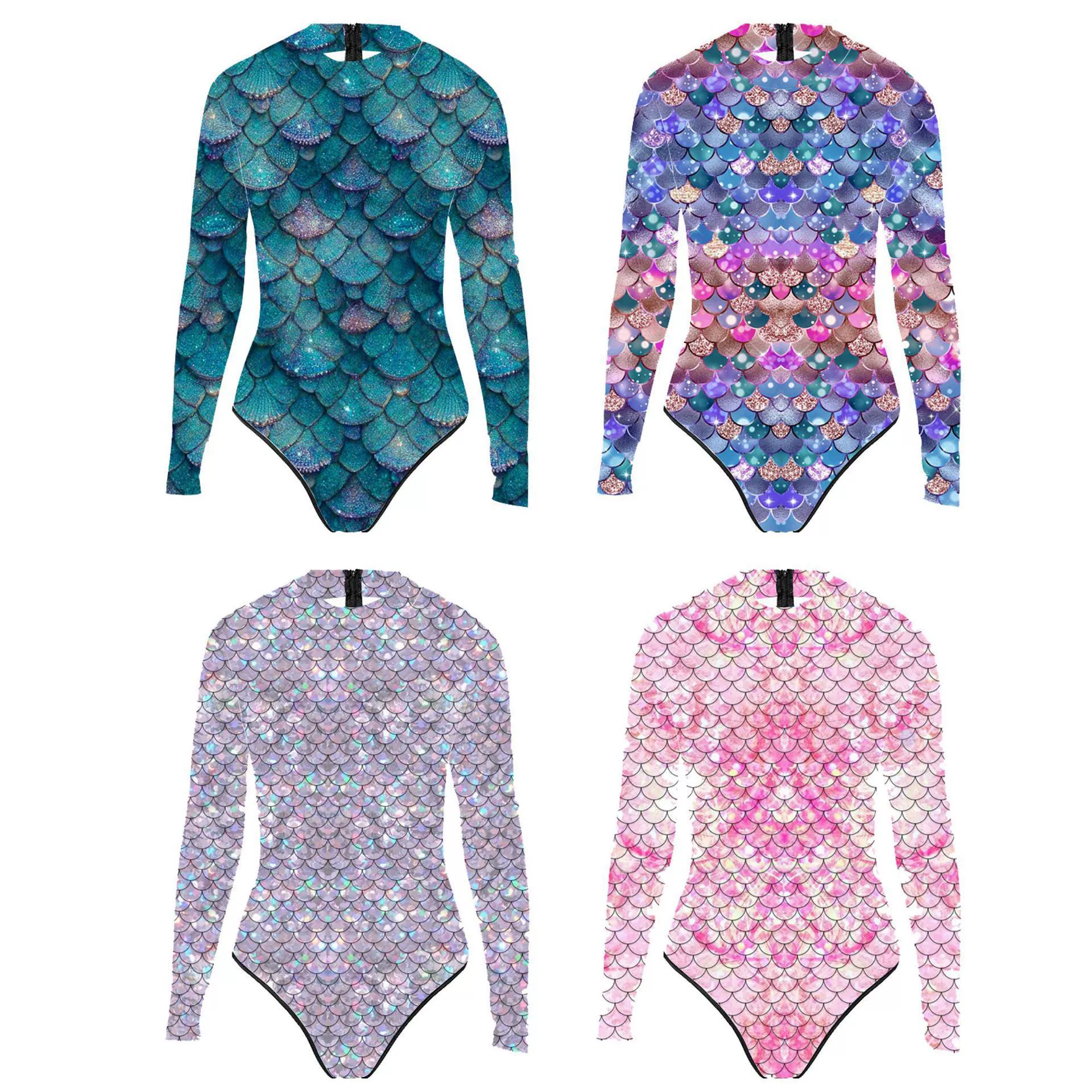2025 трансграничный весенний и летний горячий распродажа новый рыбий чешуйчатый купальник 3d цифровой принт дамы с длинными рукавами