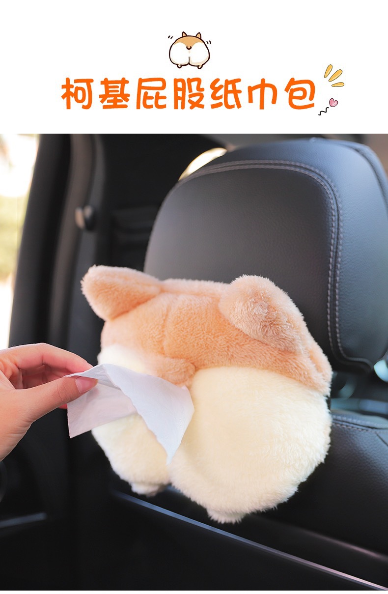 Lindo coche de dibujos animados caja apoyabrazos caja de pañuelos coche creativo colgando caja de pañuelos silla asiento trasero bolsa de tejido