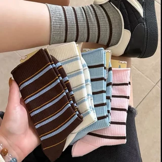 春秋季袜子中筒袜条纹小清新棉袜女生袜子批发