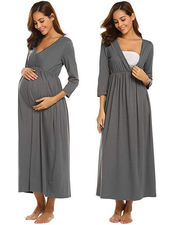European and American Explosions Pregnant Women's Breastfeeding Dress Fashion Solid Color Stitching Multifunctional Mother's Pajamas Nursing Clothes