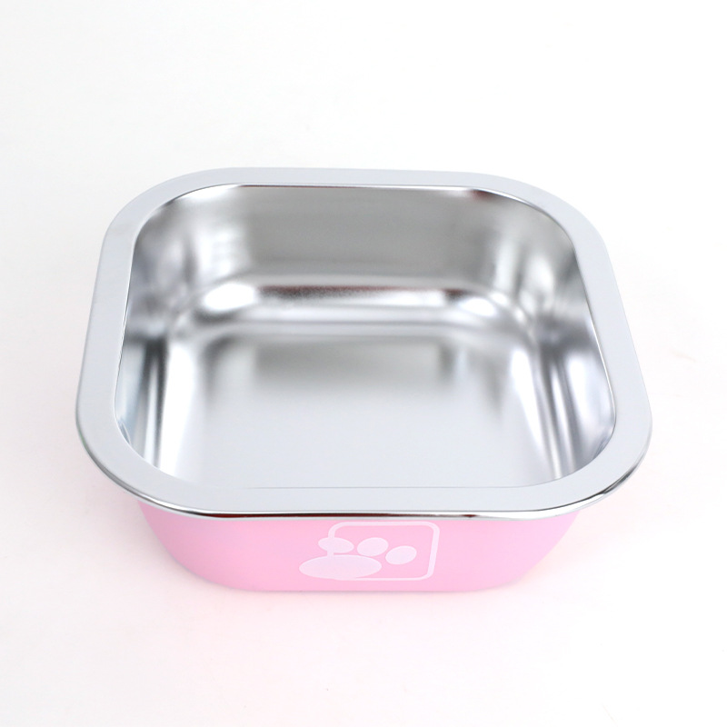 Cuadrado de acero inoxidable perro tazón anti-golpe perro Poon perro arroz tazón agua potable gato mascotas alimentos suministros