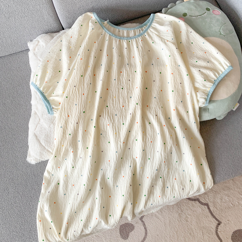 HolloKitty pijamas para mujer verano nube hilo de algodón de manga corta camisón linda niña seda de algodón ropa de hogar verano