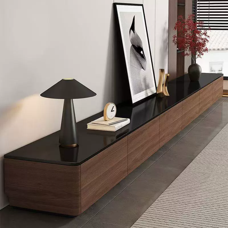 实木中古风电视柜客厅家用2025新款落地柜子岩板茶几电视机柜组合