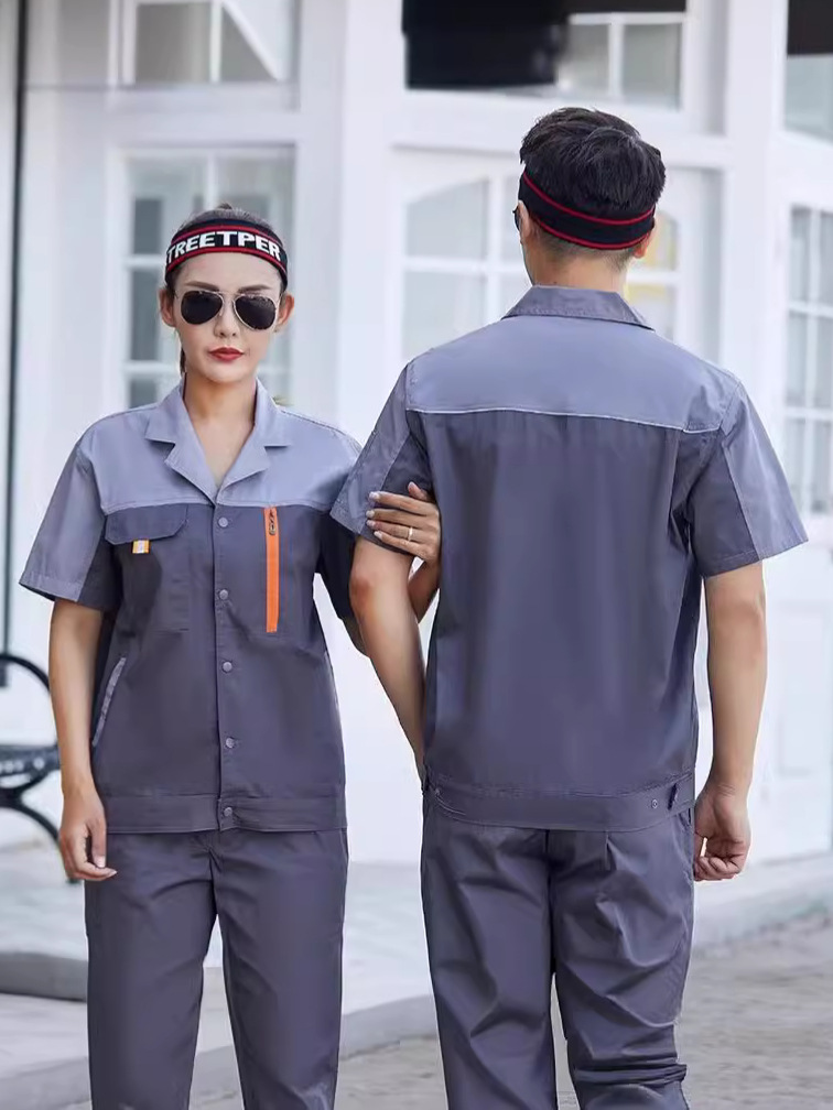 Trajes de trabajo de mangas cortas de verano para hombres delgados decoración de ropa de seguridad laboral resistente al desgaste ropa de fábrica de reparación automotriz personalizada