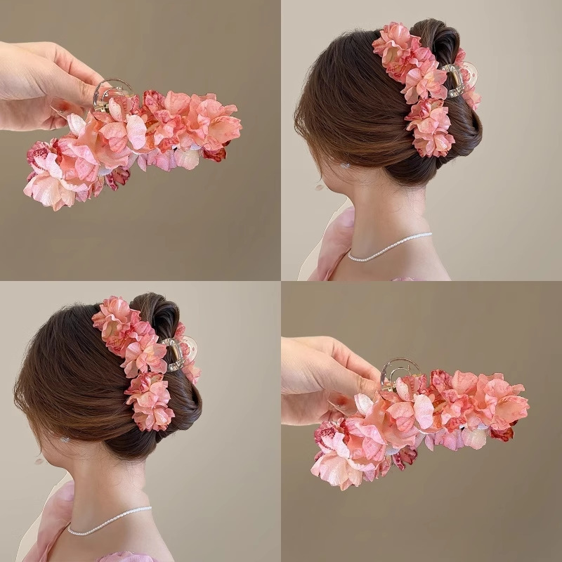 Pink romantic! Beautiful super fairy flower catch clip! New Chinese Elegant Elegant Hairpin Flower Clip Spring Hair Accessories for Women