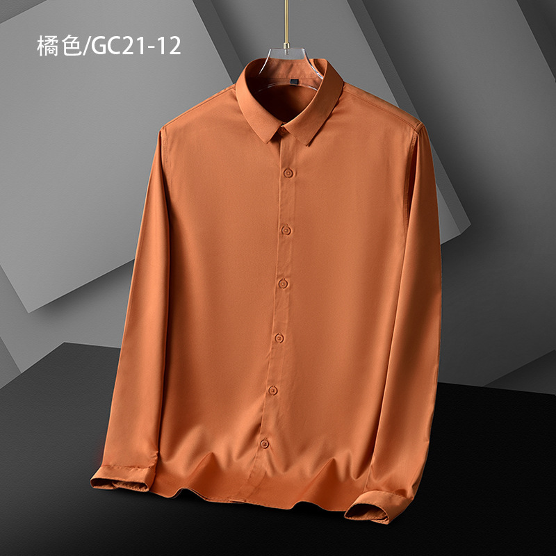 Shirt Men's Free Ironing Anti-wrinkle Spring And Summer Men's Business Slim Casual Solid Color Elastic Men's Shirt Long Sleeves