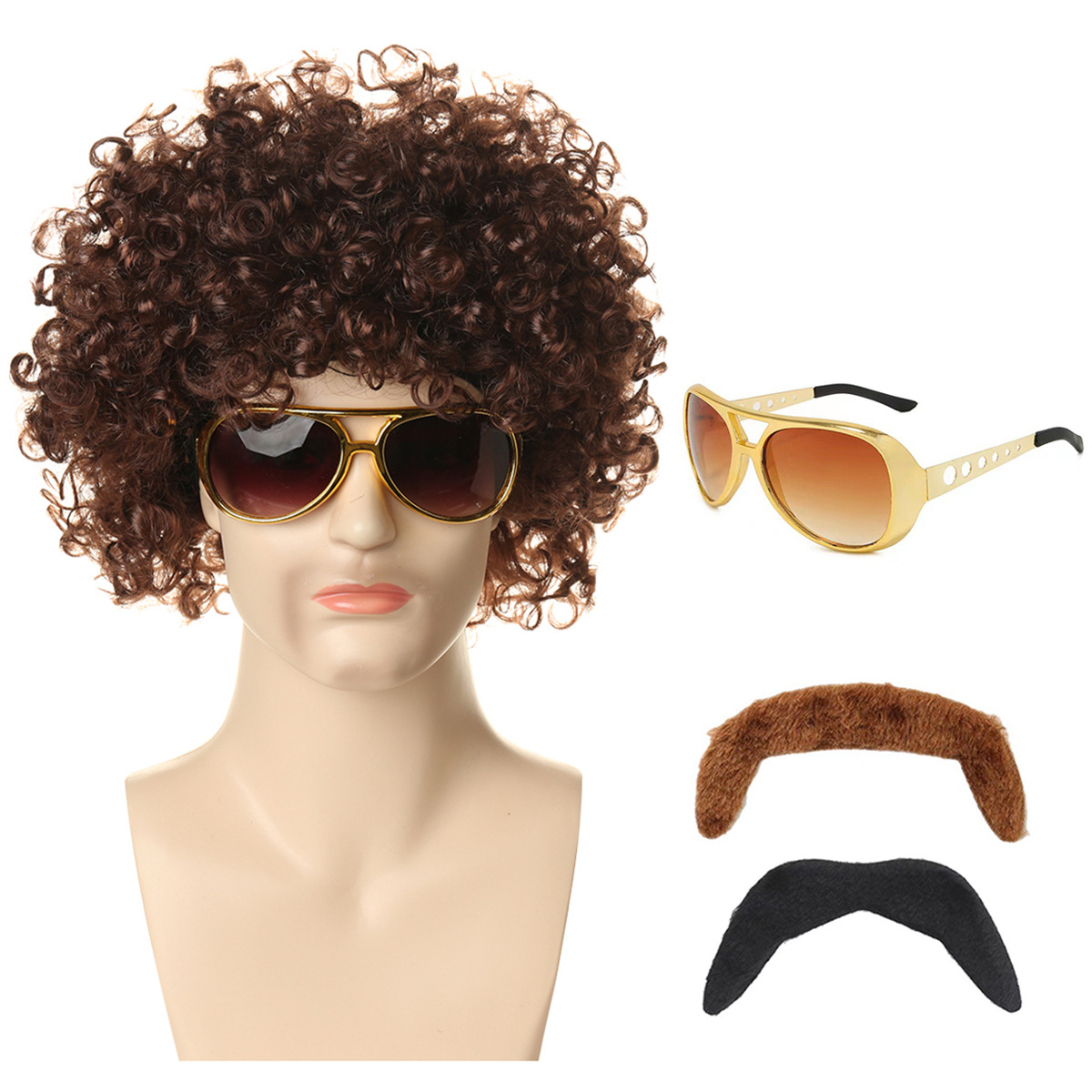 갈색 팬머리 + 엘비스 안경 투톤 수염