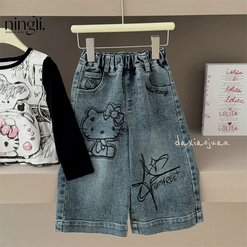 柠里 Jeans, детские штаны, западный стиль, свободный прямой крой, осень