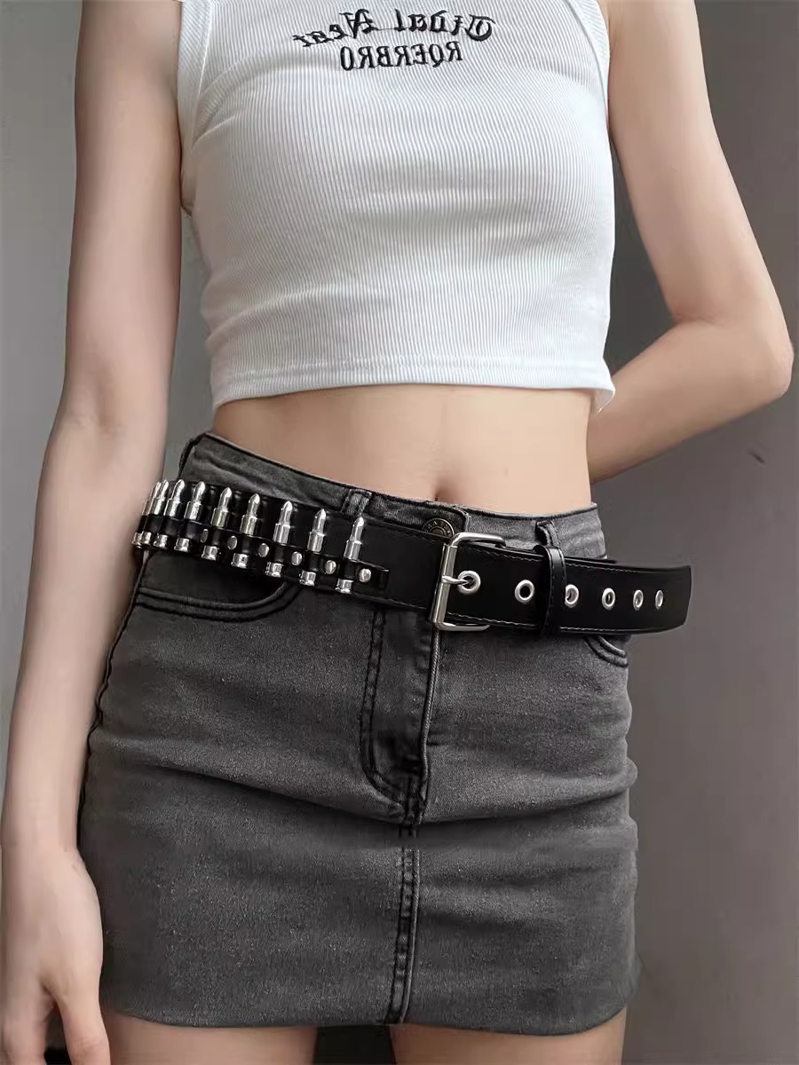 Neuer cooler Y2k-Nietengürtel im Punk-Stil aus der Subkultur, Schwarz, Spicy Girl, personalisierter Jeans-Dekogürtel für Damen und Herren_voghion.com
