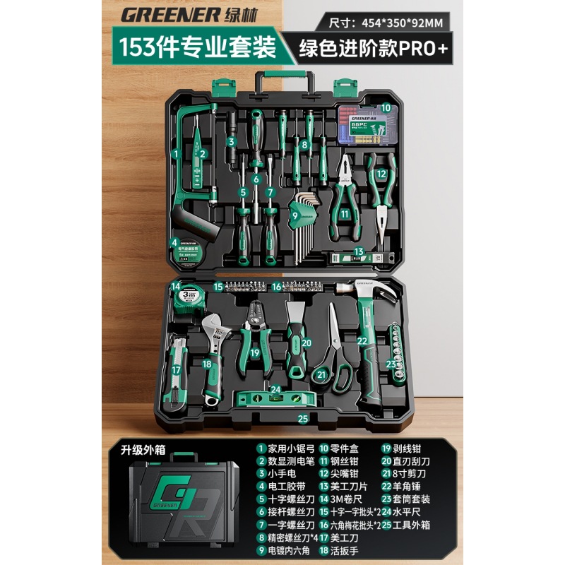 Conjunto de llave de trinquete de bosque verde, caja de herramientas de combinación de perforación eléctrica especial para electricistas, llave abierta, herramienta hexagonal interior Daquan